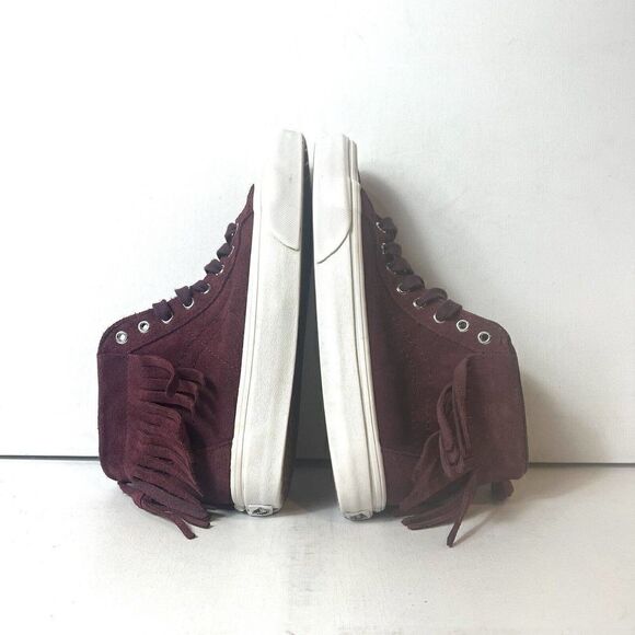 Vans Sk8 Hi Suede Fringe Skate Shoes Women’s 6 Men’s 4.5 Burgundy Lace Up Casual - Picture 4 of 13